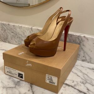 Authentic Christian Louboutin Lady Peep Sling 150 Cognac 39.5 Platform